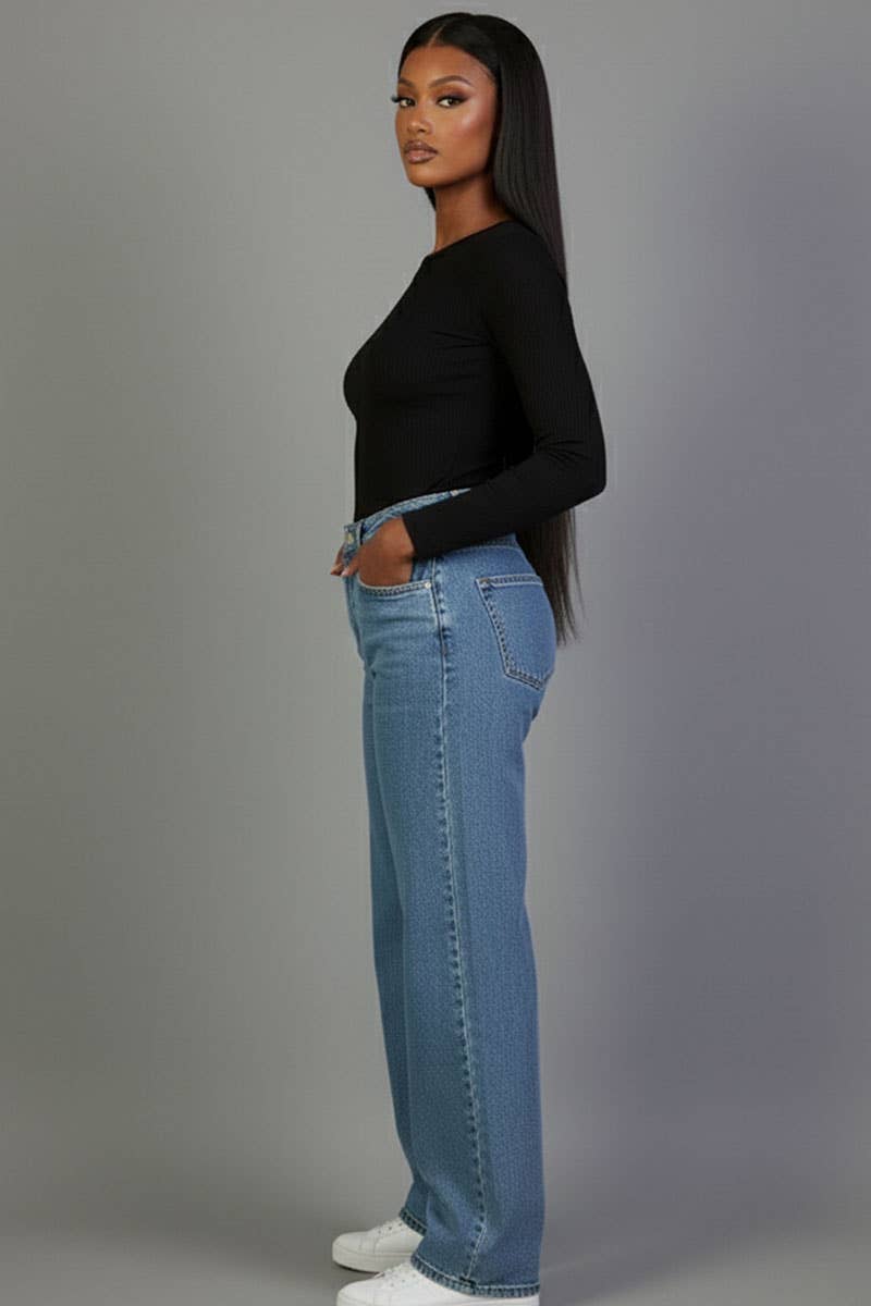 Ribbed Round Neck Long Sleeve Top