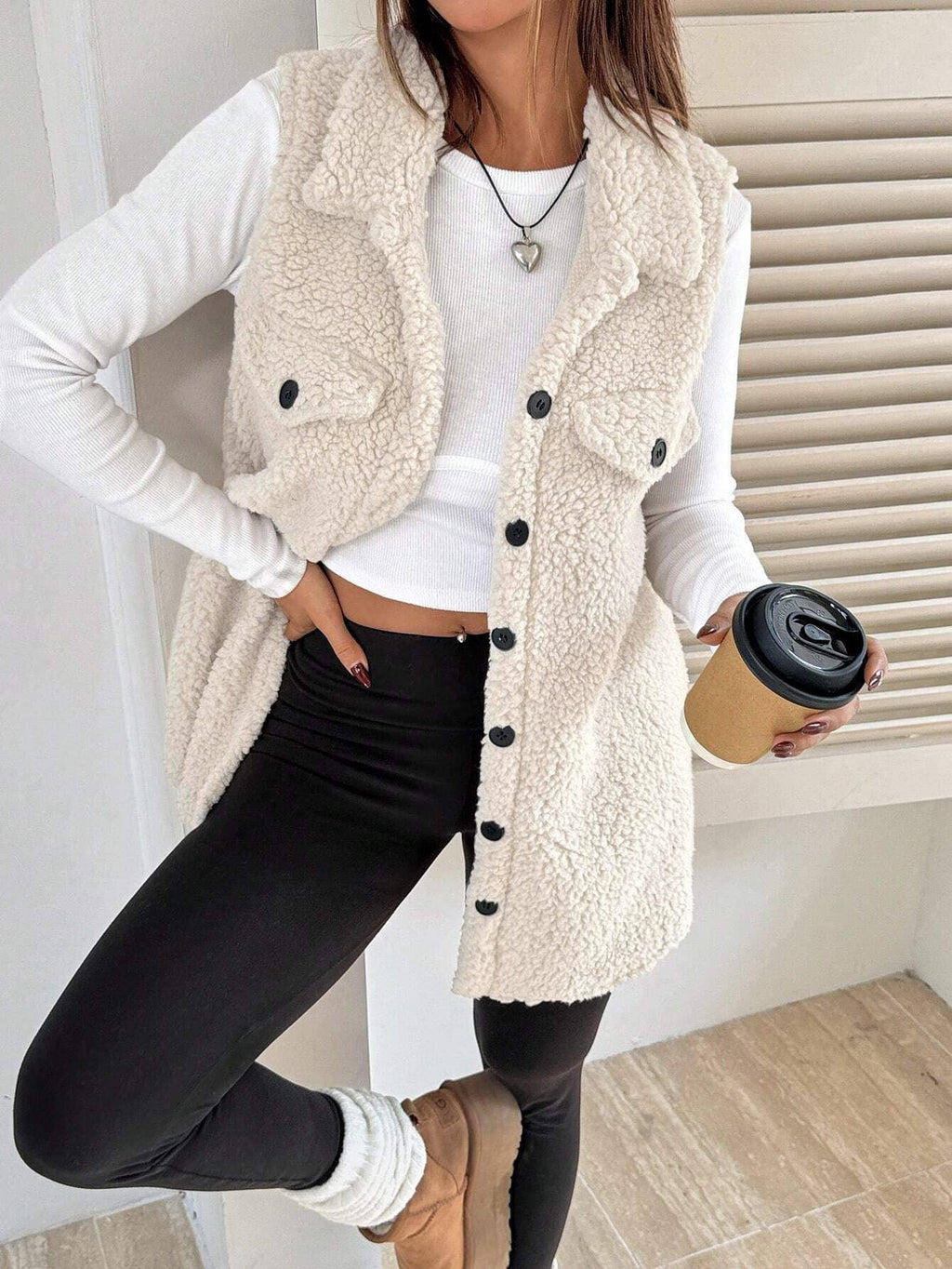 Collared Fleece Vest Jacket