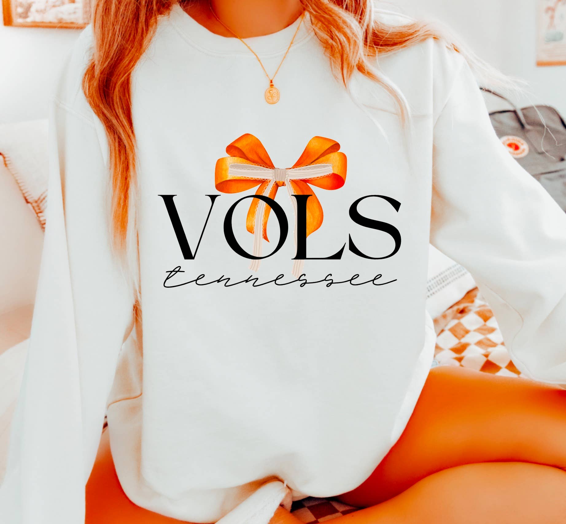 Preppy Tennessee Vols Coquette Bow Sweatshirt Football  