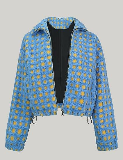 Checkered Gingham Sherpa zip-up jacket