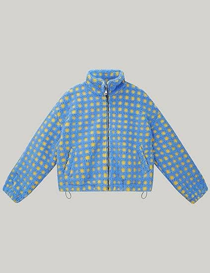Checkered Gingham Sherpa zip-up jacket