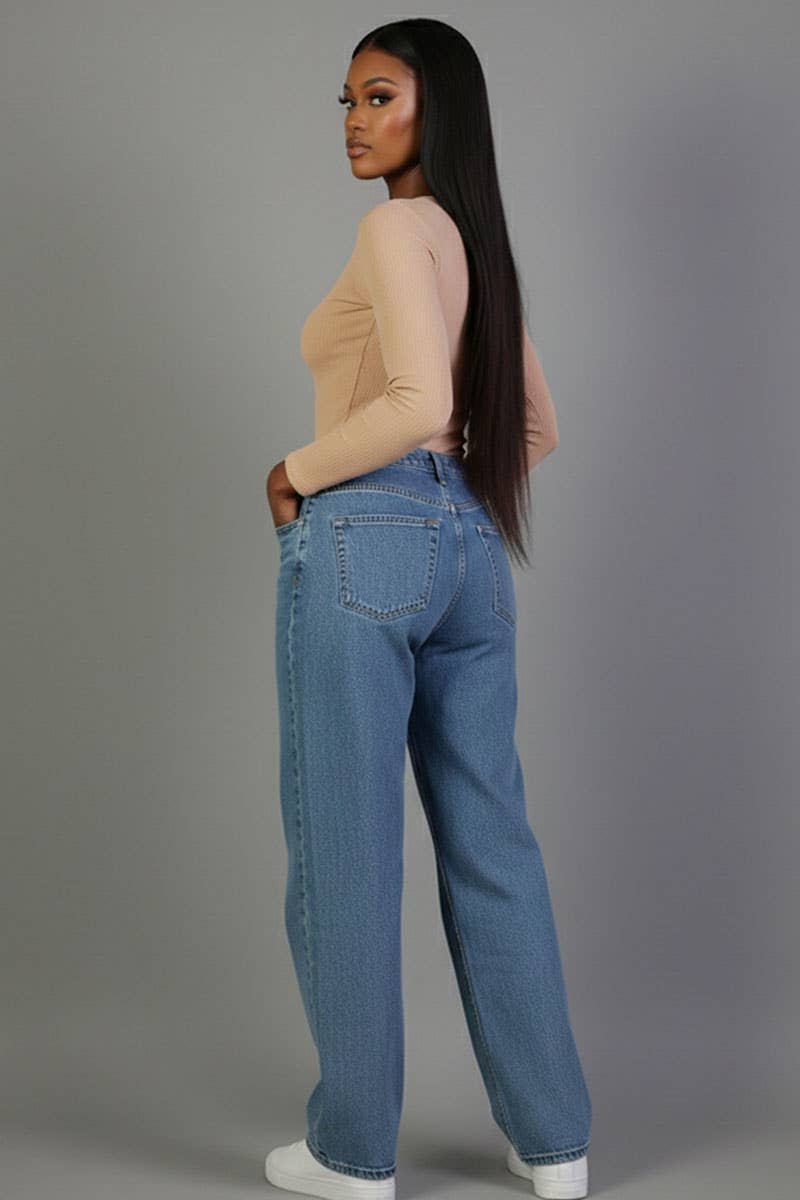 Ribbed Round Neck Long Sleeve Top