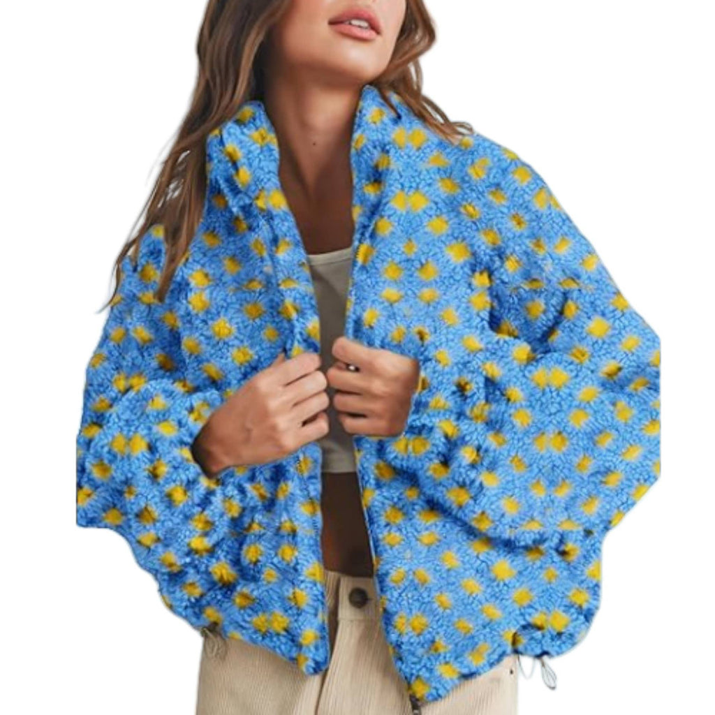 Checkered Gingham Sherpa zip-up jacket