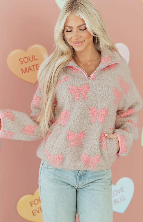 Gray Bow Sherpa Quarter Zip