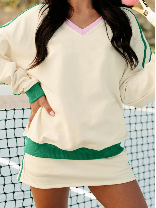 Sporty Pullover Mini Skort 2pcs Athleisure Set
