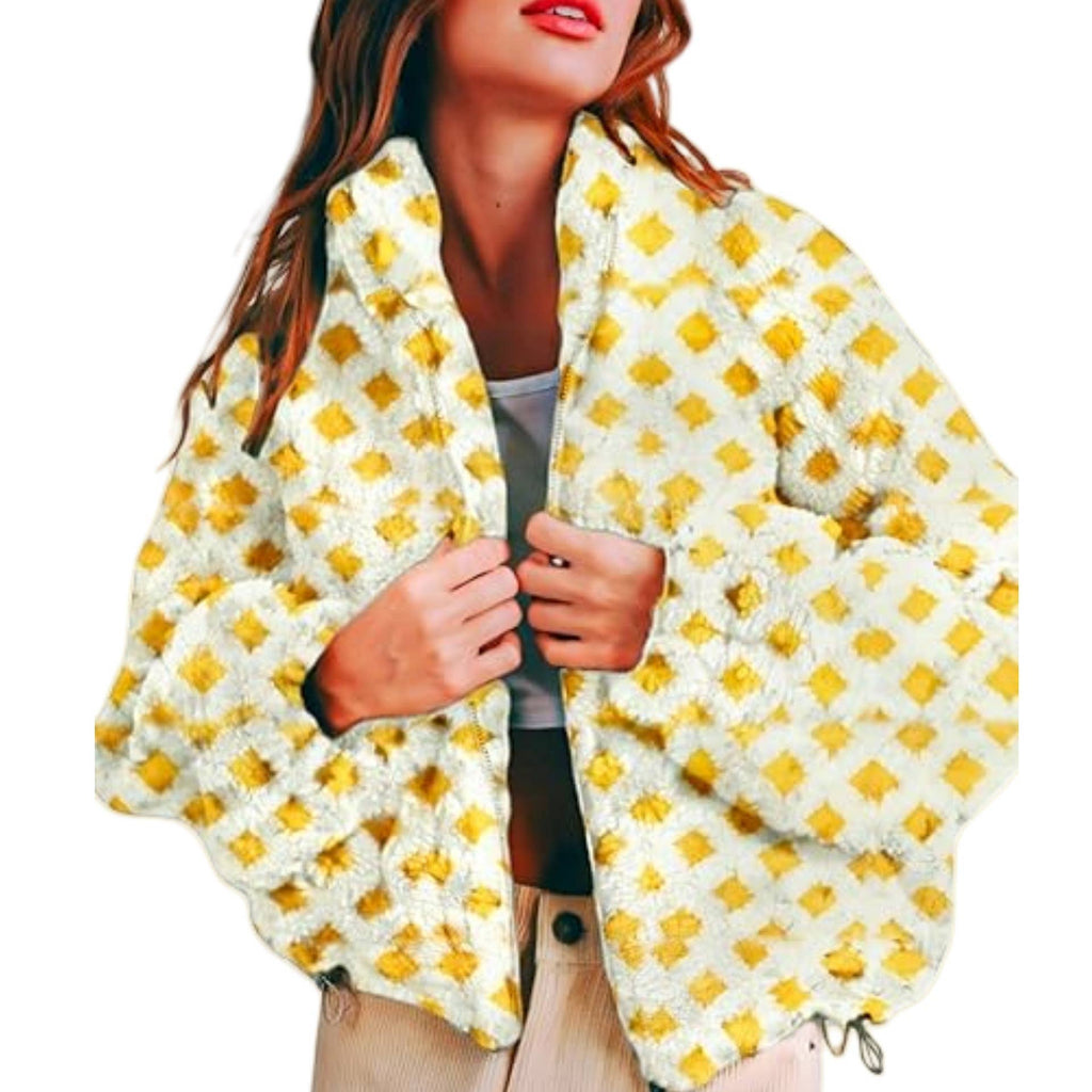 Checkered Gingham Sherpa zip-up jacket