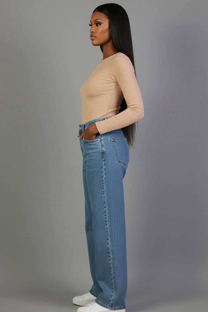 Ribbed Round Neck Long Sleeve Top