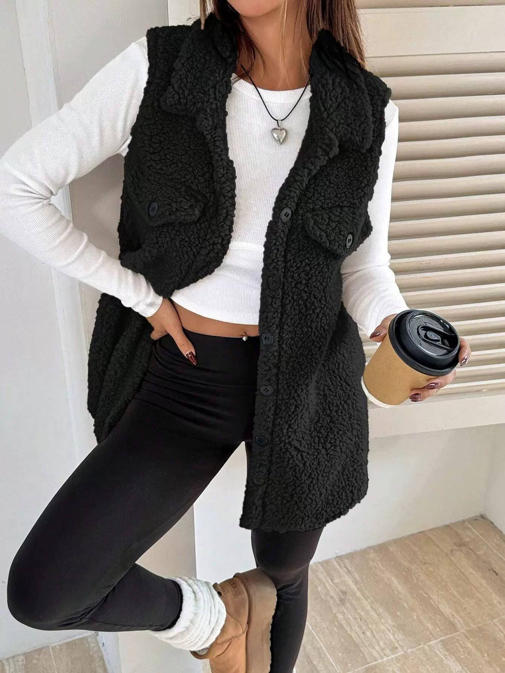 Collared Fleece Vest Jacket