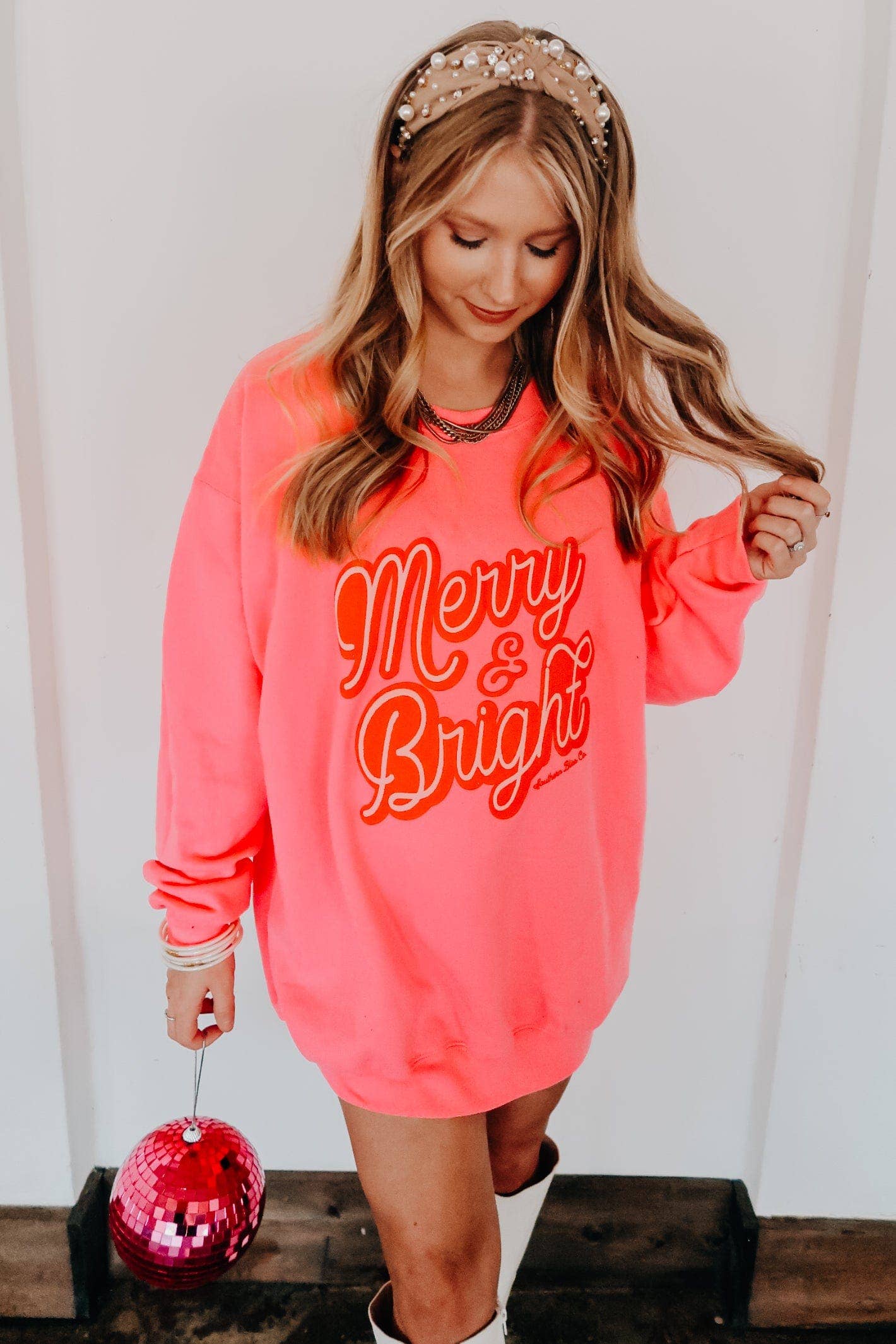 Merry and Bright Hot Pink Sweatshirt