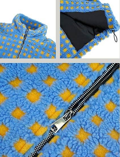 Checkered Gingham Sherpa zip-up jacket